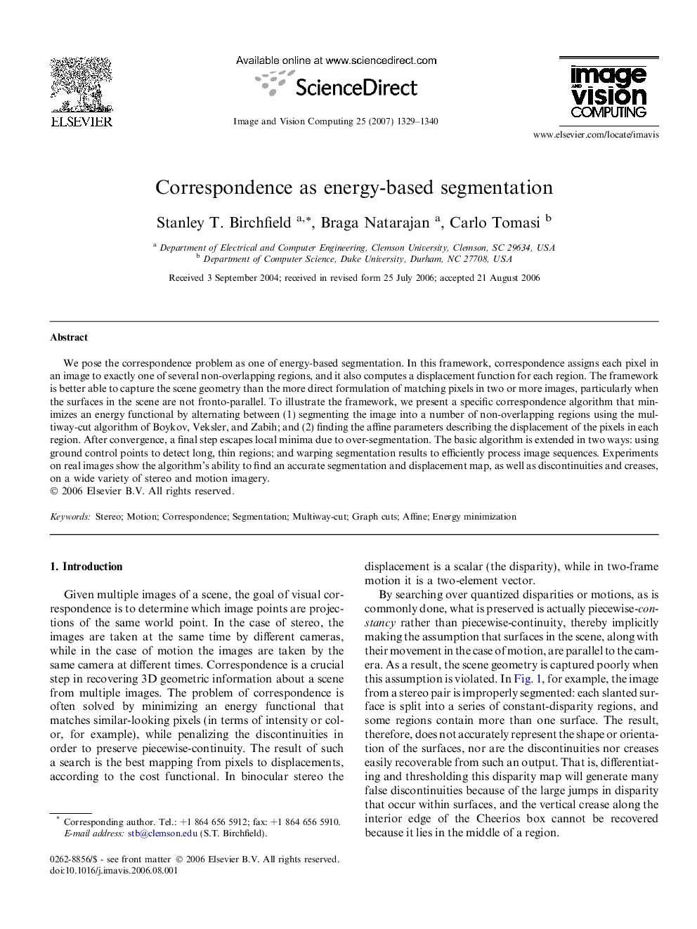 Correspondence as energy-based segmentation