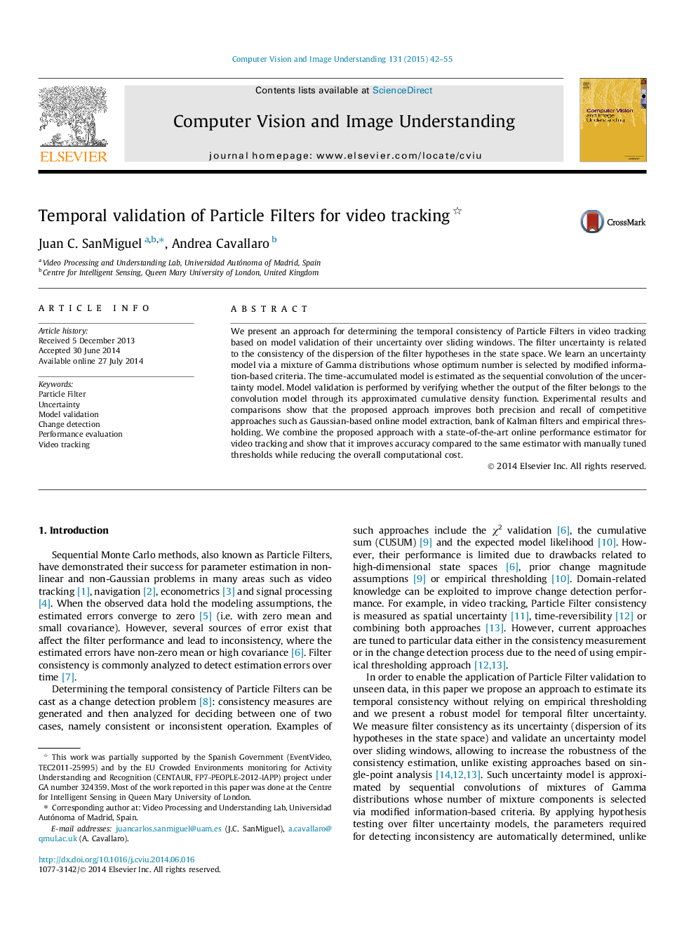 Temporal validation of Particle Filters for video tracking