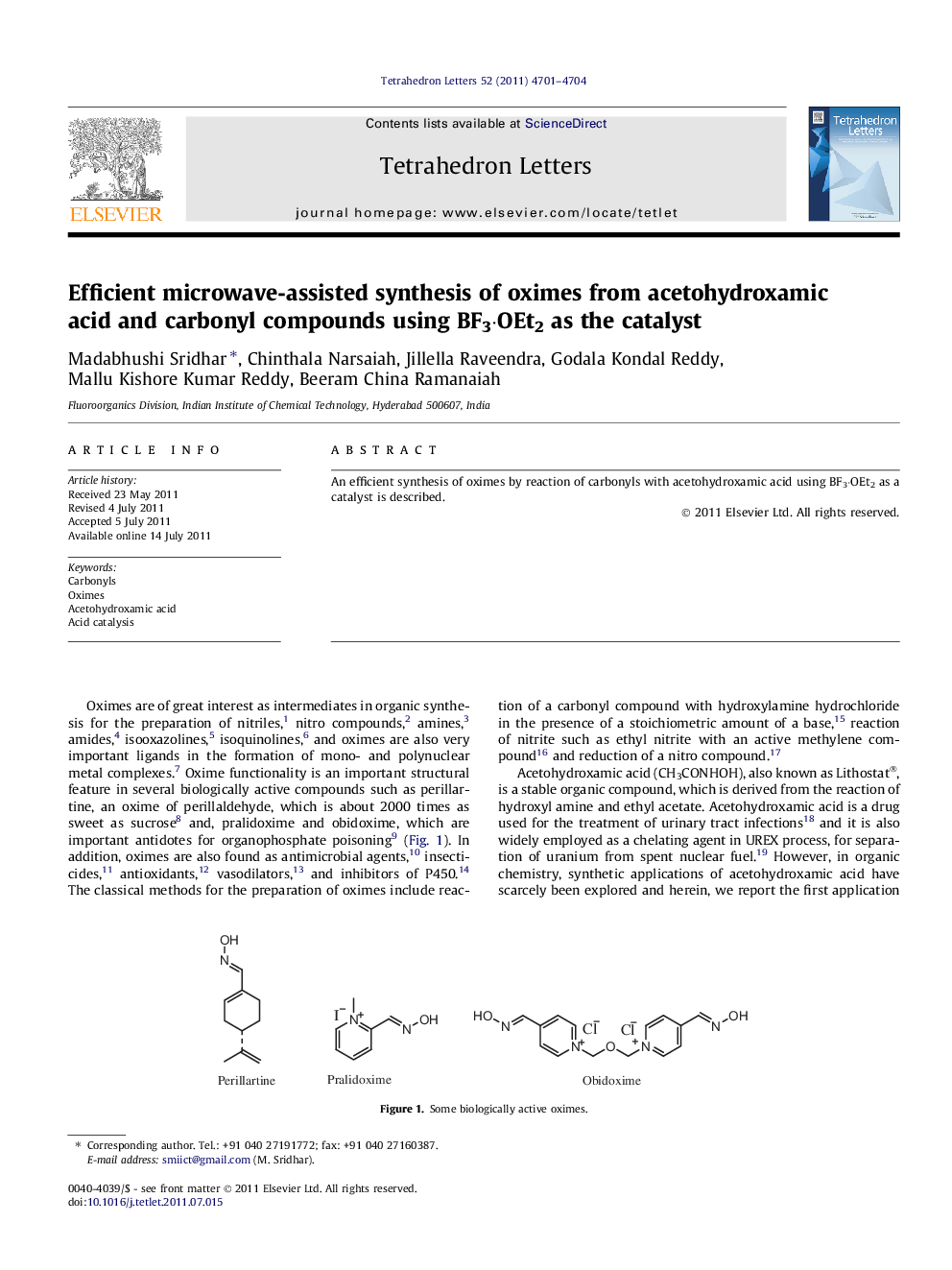 Efficient microwave-assisted synthesis of oximes from acetohydroxamic acid and carbonyl compounds using BF3Â·OEt2 as the catalyst