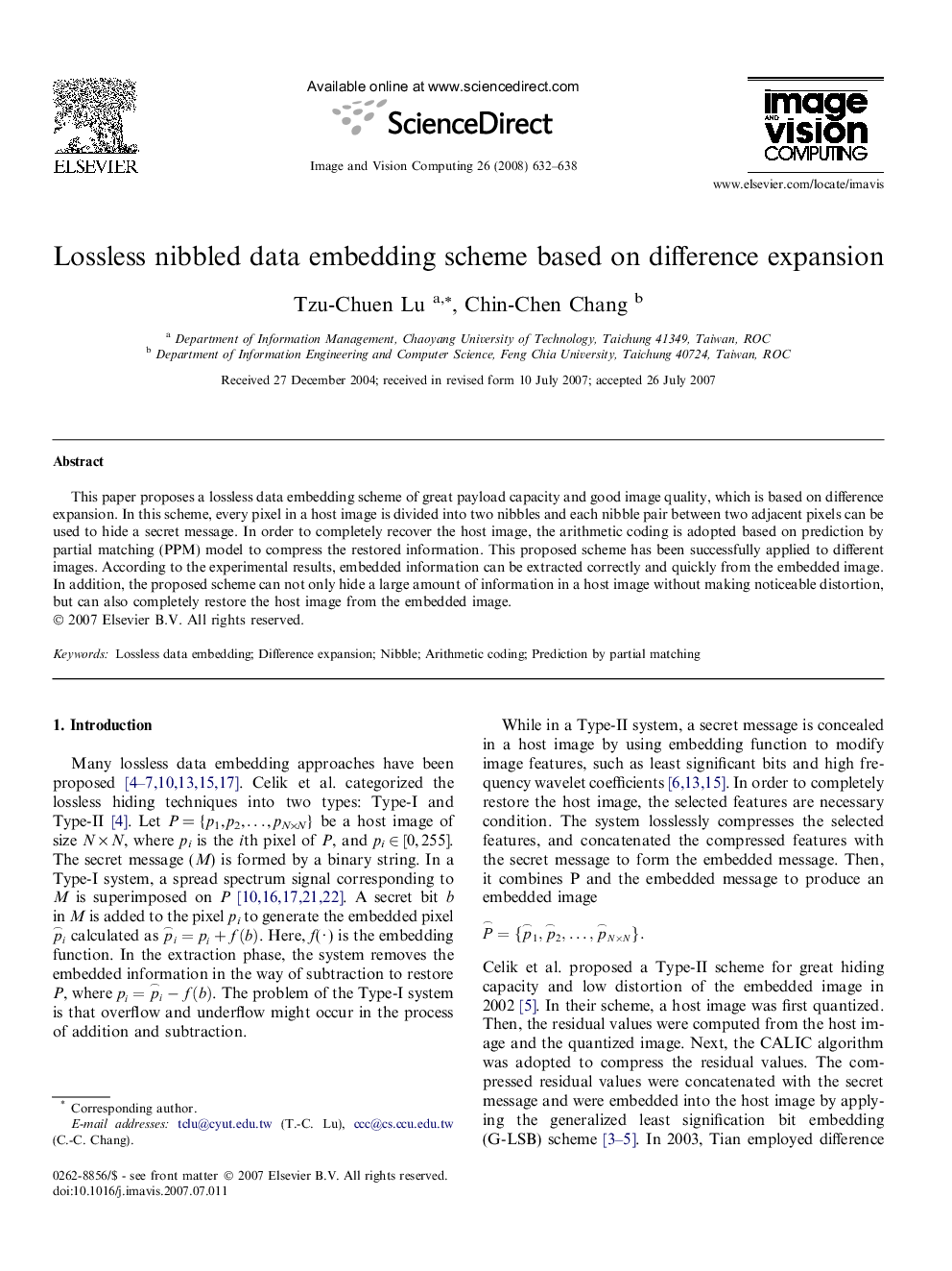 Lossless nibbled data embedding scheme based on difference expansion