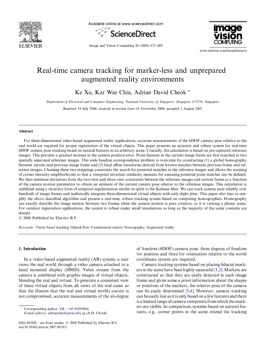 Real-time camera tracking for marker-less and unprepared augmented reality environments