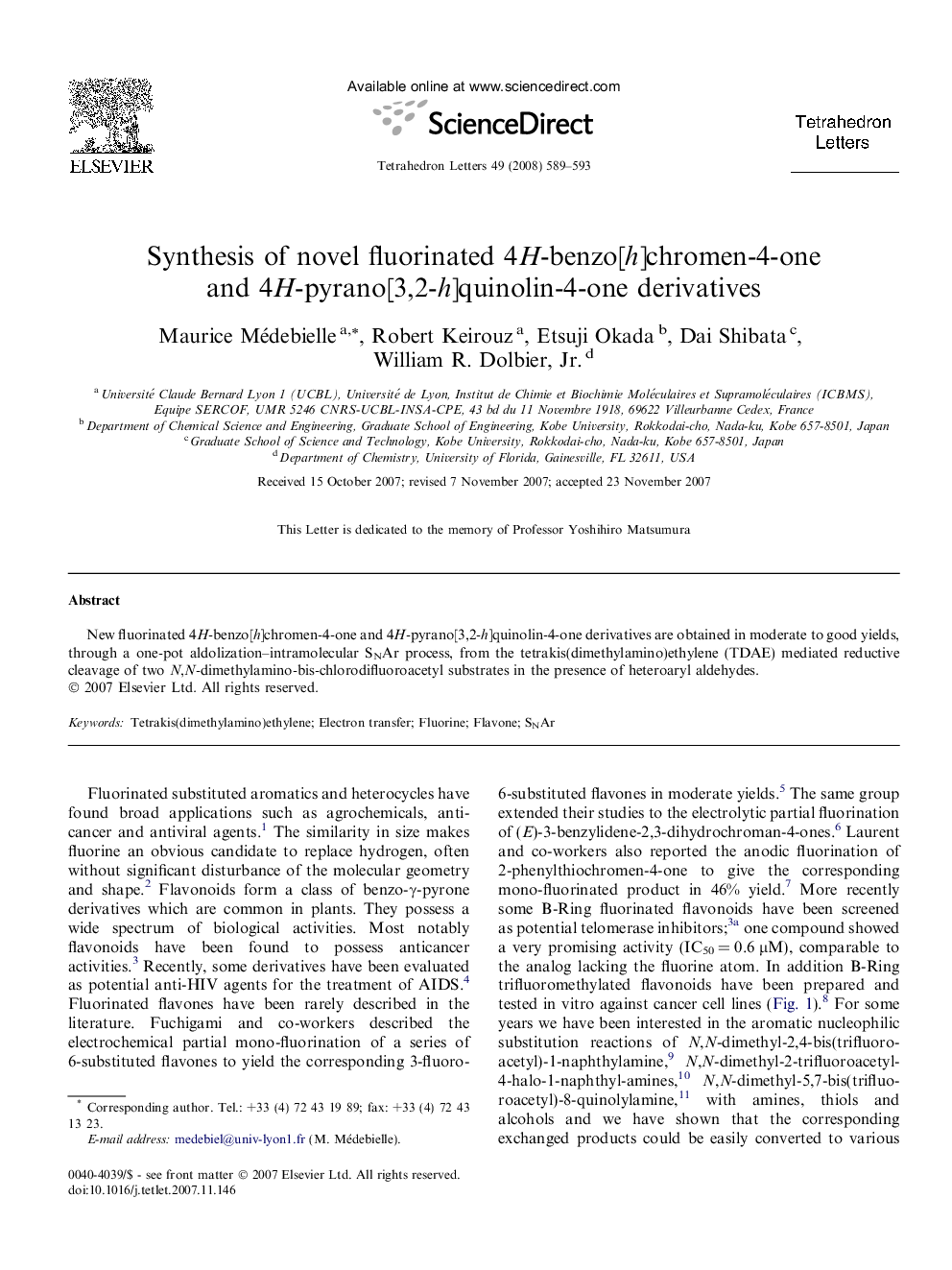 Synthesis of novel fluorinated 4H-benzo[h]chromen-4-one and 4H-pyrano[3,2-h]quinolin-4-one derivatives