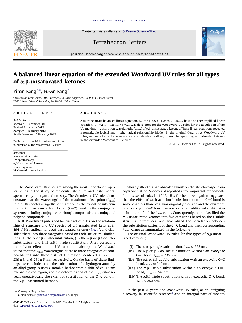 A balanced linear equation of the extended Woodward UV rules for all types of Î±,Î²-unsaturated ketones