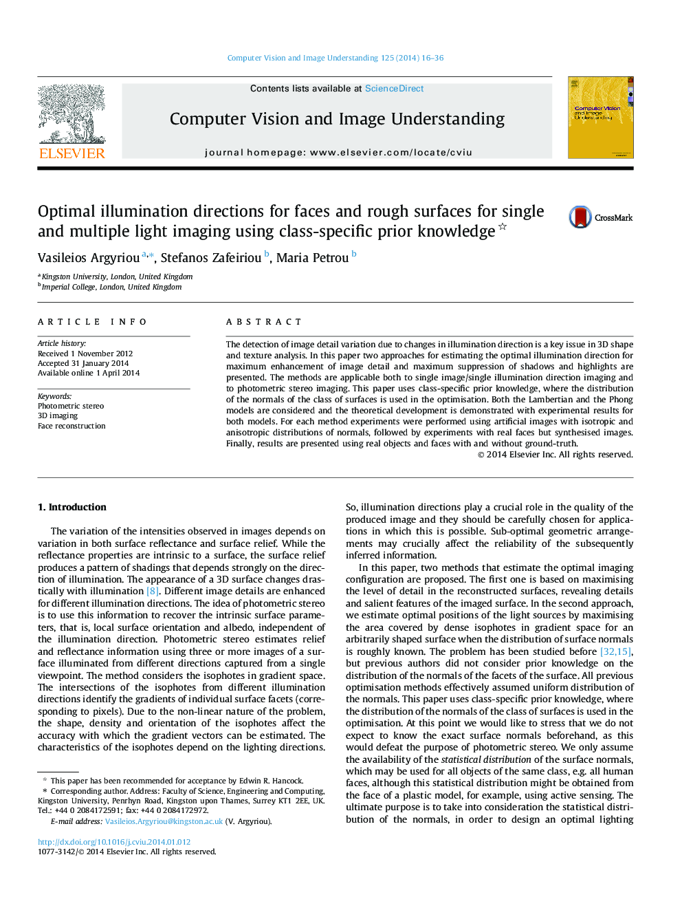 Optimal illumination directions for faces and rough surfaces for single and multiple light imaging using class-specific prior knowledge 