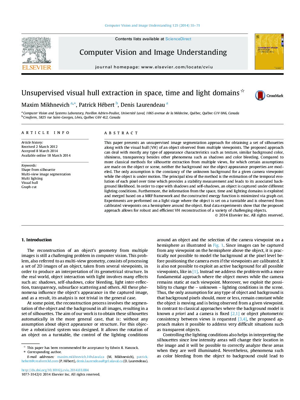 Unsupervised visual hull extraction in space, time and light domains 