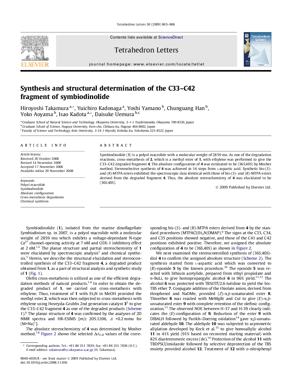 Synthesis and structural determination of the C33-C42 fragment of symbiodinolide