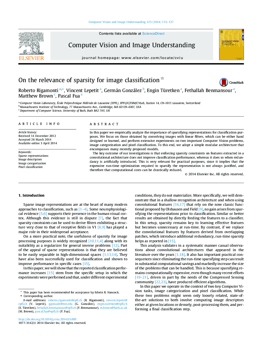 On the relevance of sparsity for image classification 