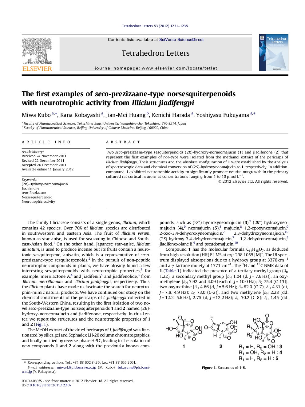 The first examples of seco-prezizaane-type norsesquiterpenoids with neurotrophic activity from Illicium jiadifengpi