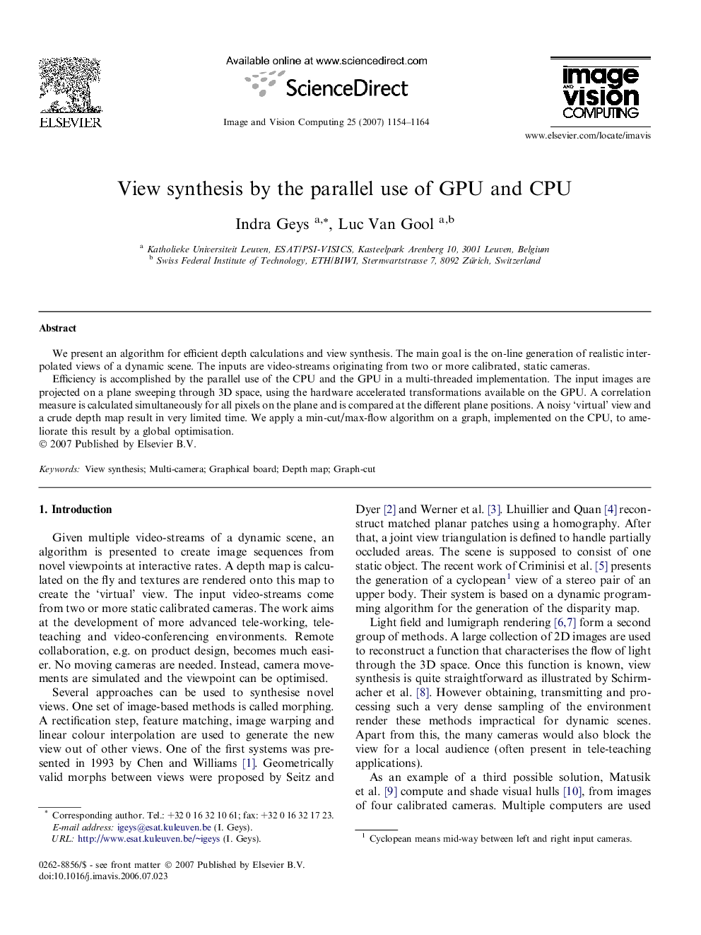 View synthesis by the parallel use of GPU and CPU