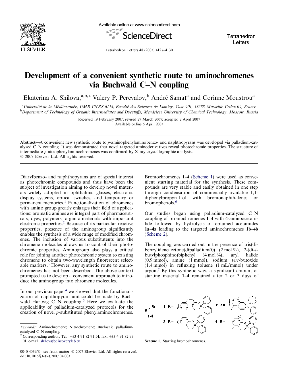 Development of a convenient synthetic route to aminochromenes via Buchwald C-N coupling