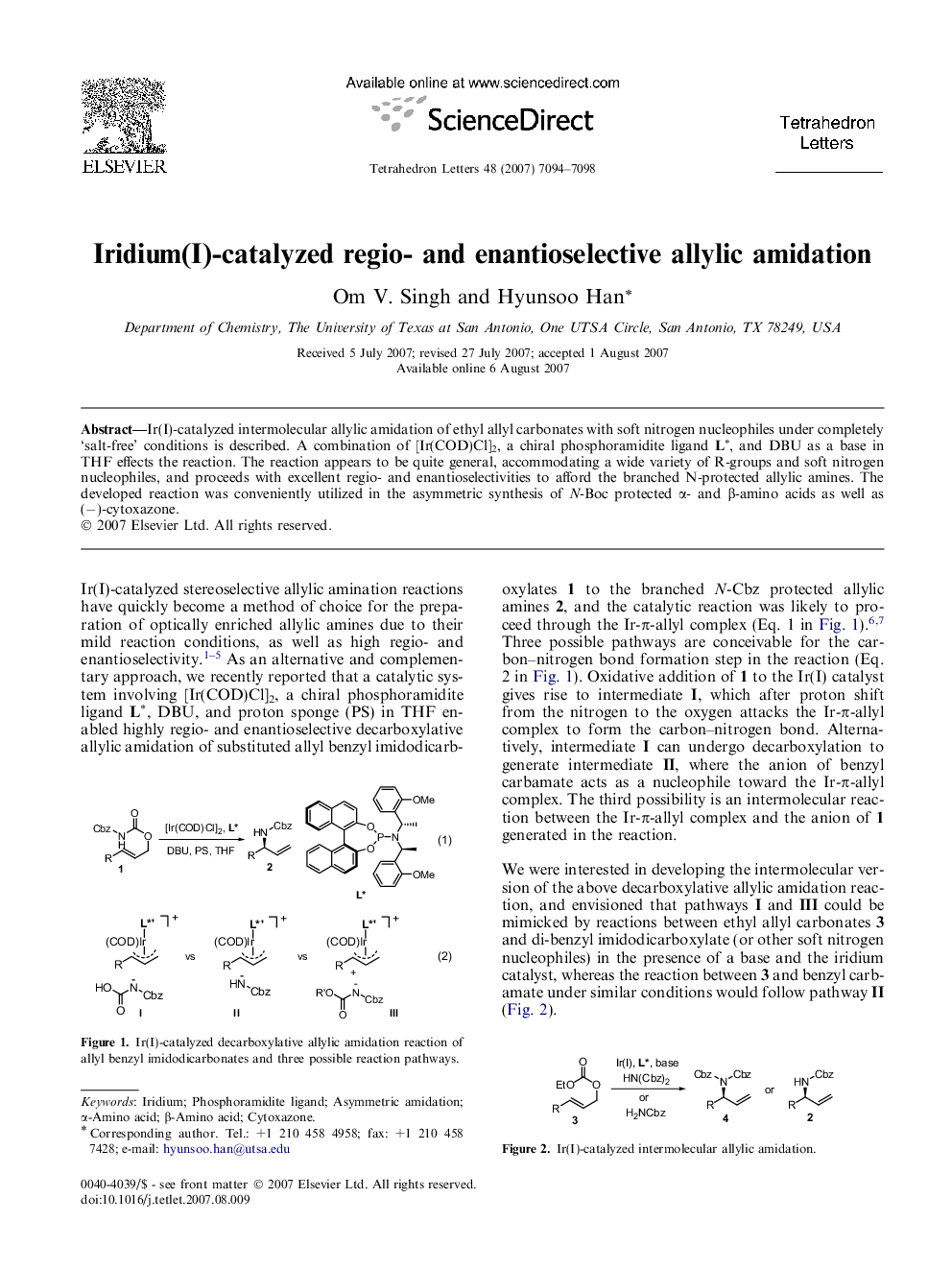 Iridium(I)-catalyzed regio- and enantioselective allylic amidation