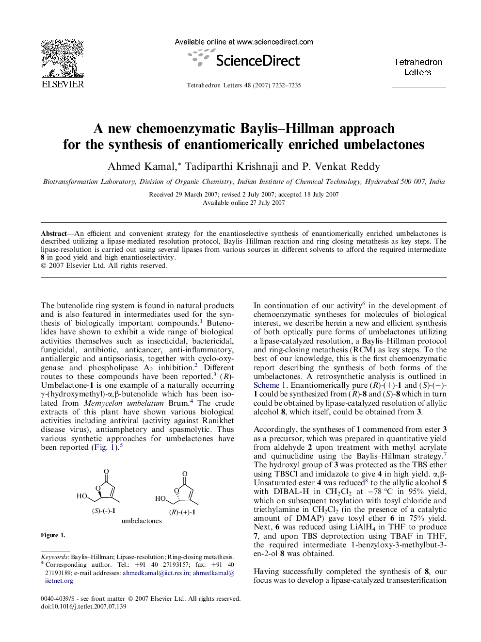 A new chemoenzymatic Baylis-Hillman approach for the synthesis of enantiomerically enriched umbelactones