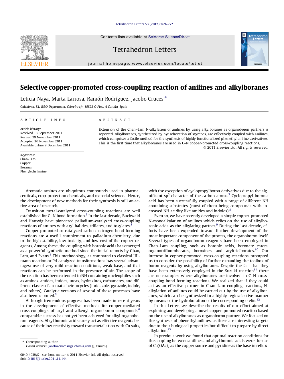 Selective copper-promoted cross-coupling reaction of anilines and alkylboranes