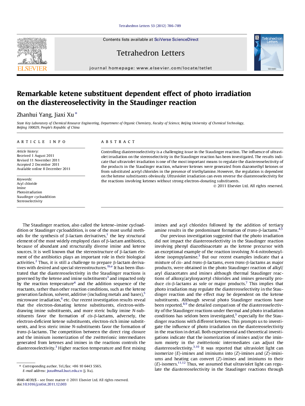 Remarkable ketene substituent dependent effect of photo irradiation on the diastereoselectivity in the Staudinger reaction