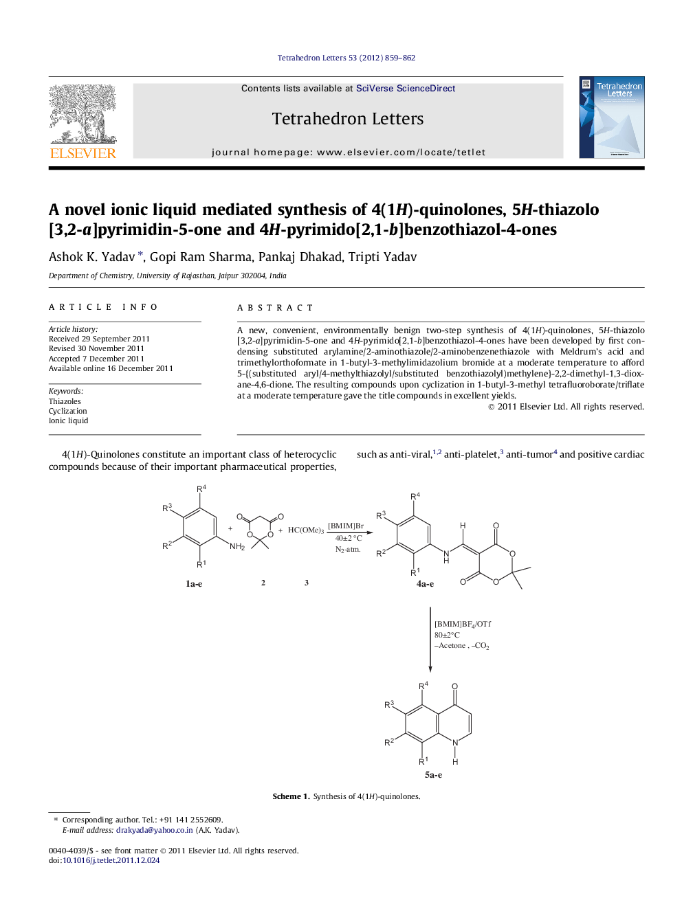 A novel ionic liquid mediated synthesis of 4(1H)-quinolones, 5H-thiazolo[3,2-a]pyrimidin-5-one and 4H-pyrimido[2,1-b]benzothiazol-4-ones