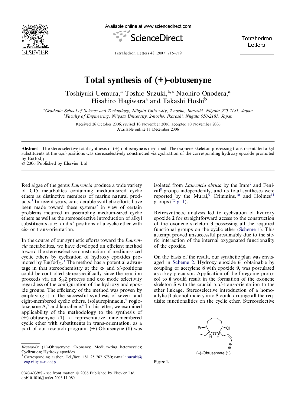 Total synthesis of (+)-obtusenyne