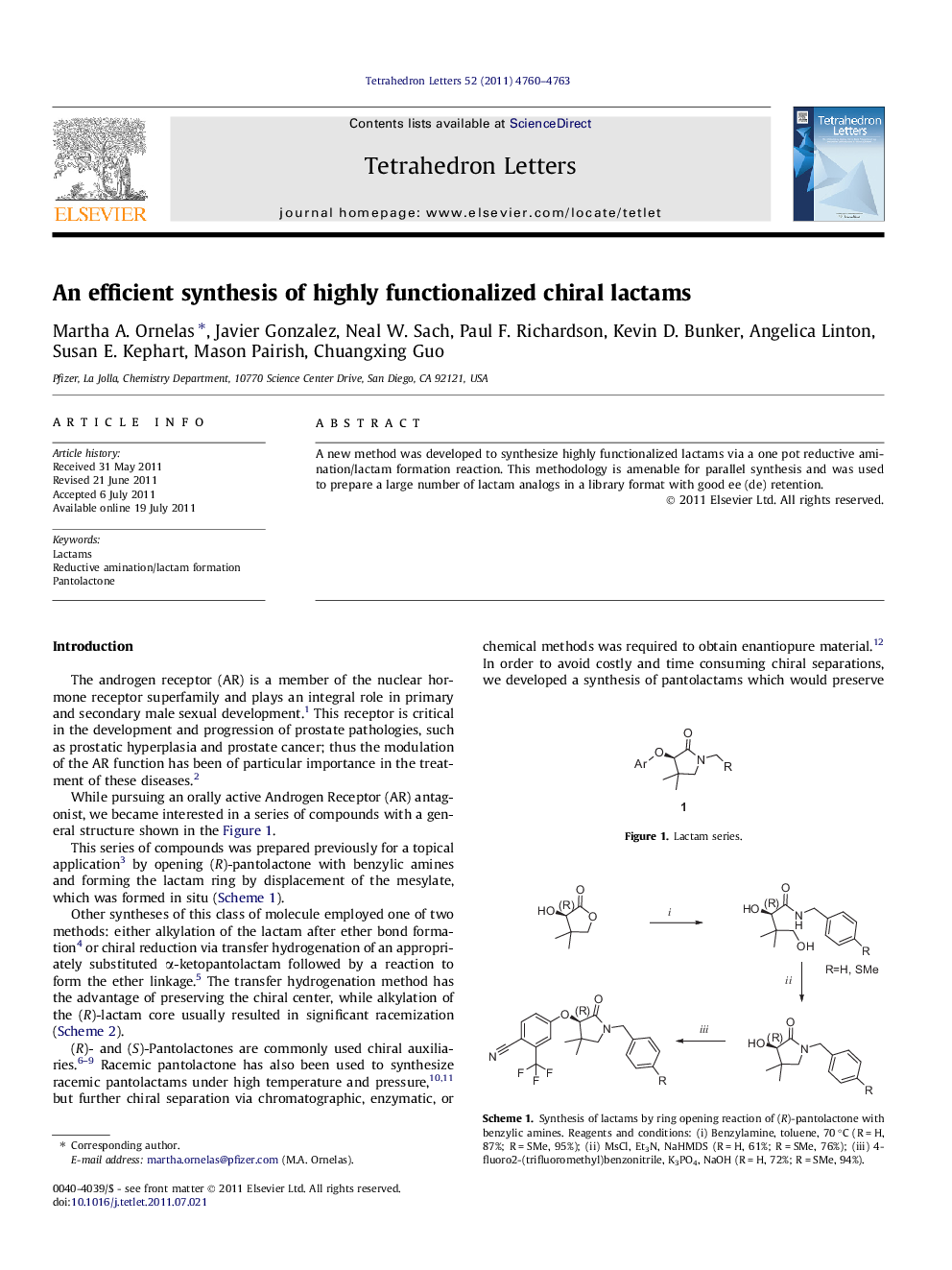 An efficient synthesis of highly functionalized chiral lactams