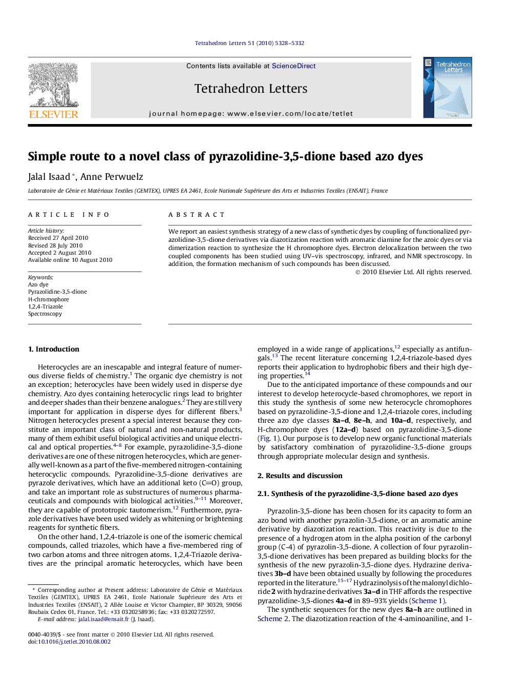 Simple route to a novel class of pyrazolidine-3,5-dione based azo dyes