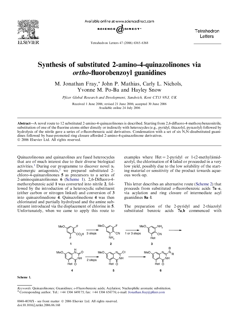 Synthesis of substituted 2-amino-4-quinazolinones via ortho-fluorobenzoyl guanidines