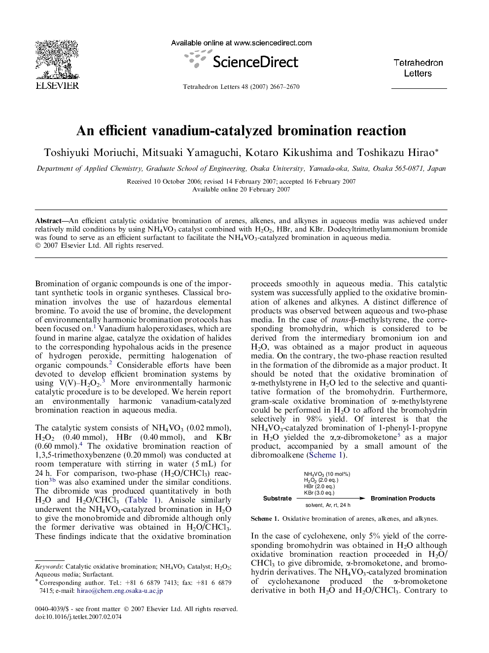 An efficient vanadium-catalyzed bromination reaction