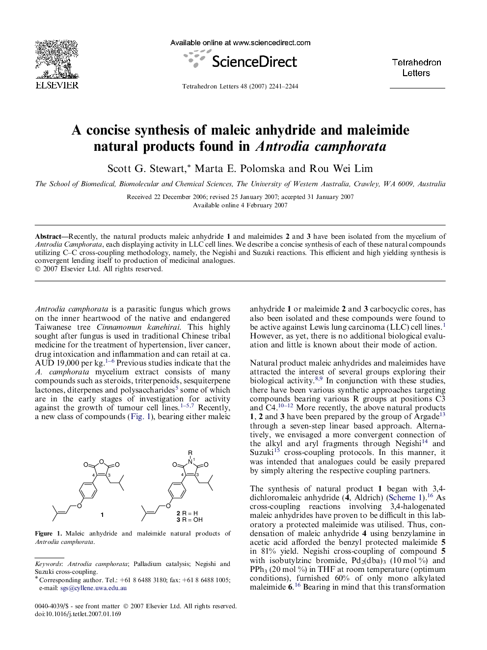 A concise synthesis of maleic anhydride and maleimide natural products found in Antrodia camphorata