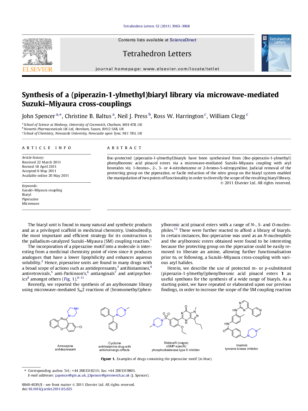Synthesis of a (piperazin-1-ylmethyl)biaryl library via microwave-mediated Suzuki-Miyaura cross-couplings