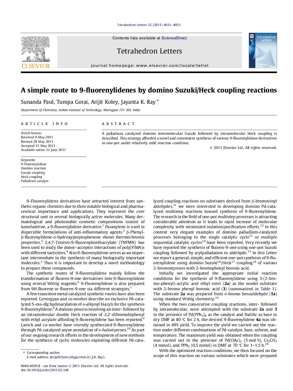 A simple route to 9-fluorenylidenes by domino Suzuki/Heck coupling reactions