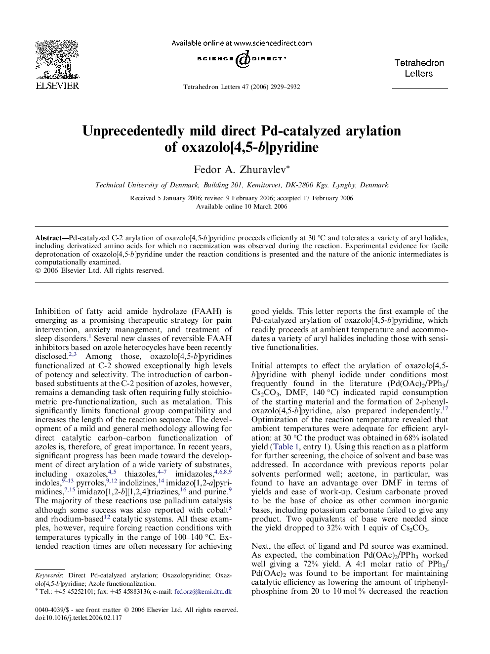 Unprecedentedly mild direct Pd-catalyzed arylation of oxazolo[4,5-b]pyridine