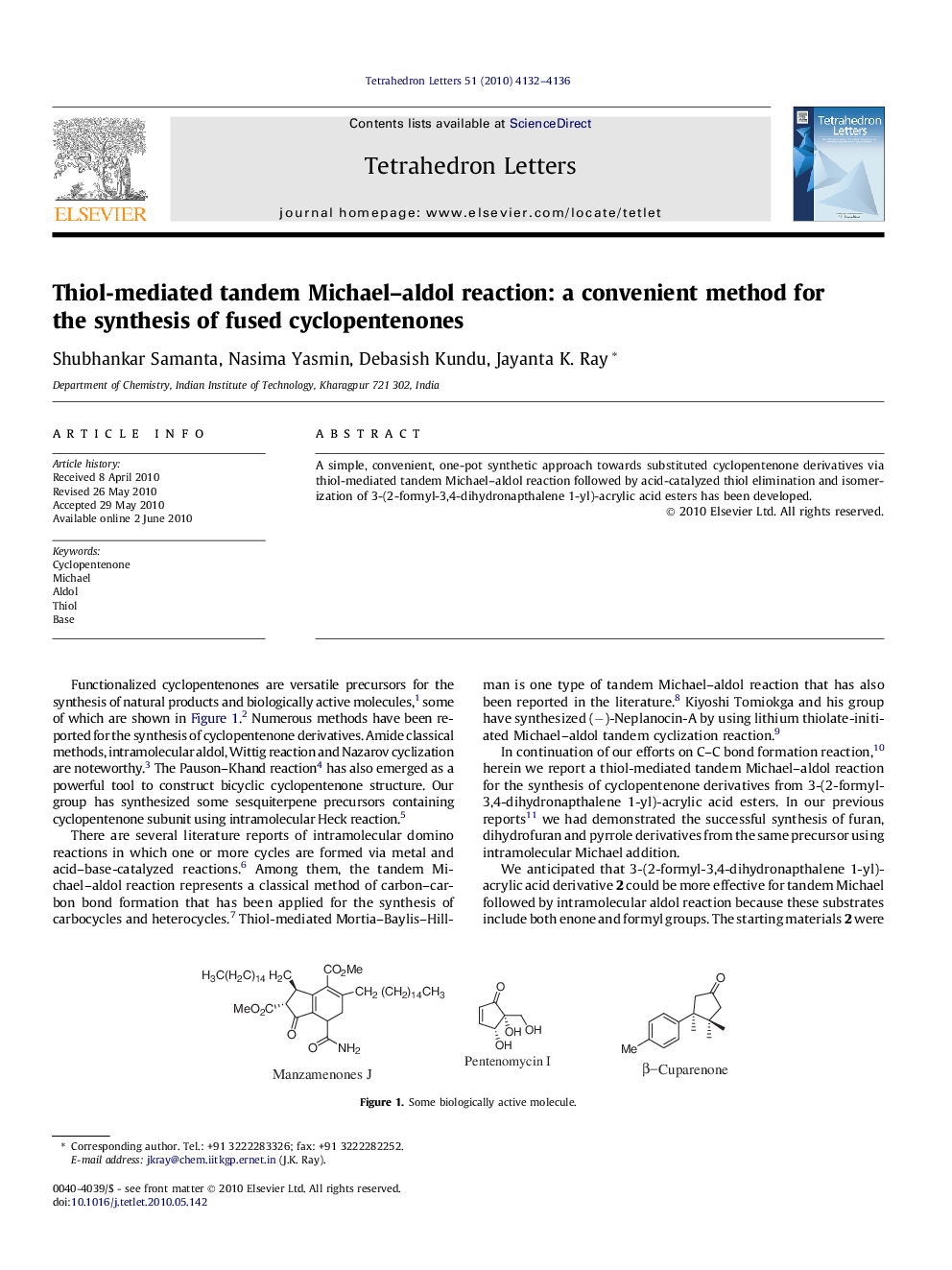 Thiol-mediated tandem Michael-aldol reaction: a convenient method for the synthesis of fused cyclopentenones