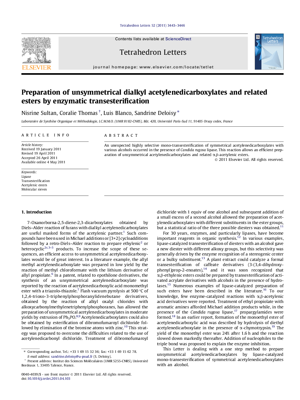 Preparation of unsymmetrical dialkyl acetylenedicarboxylates and related esters by enzymatic transesterification