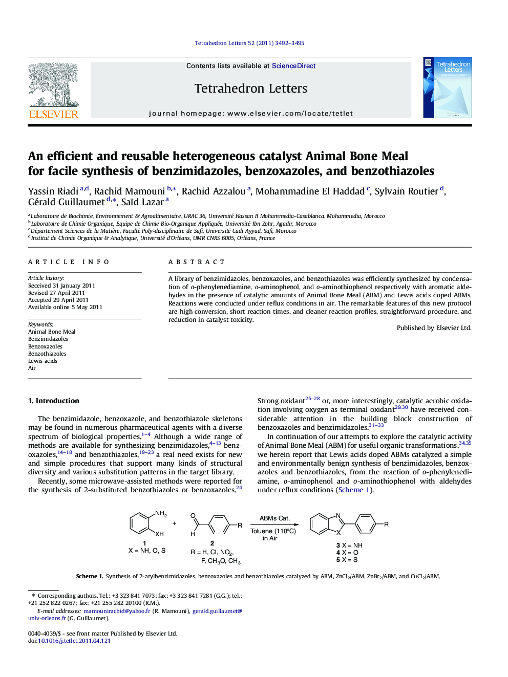 An efficient and reusable heterogeneous catalyst Animal Bone Meal for facile synthesis of benzimidazoles, benzoxazoles, and benzothiazoles