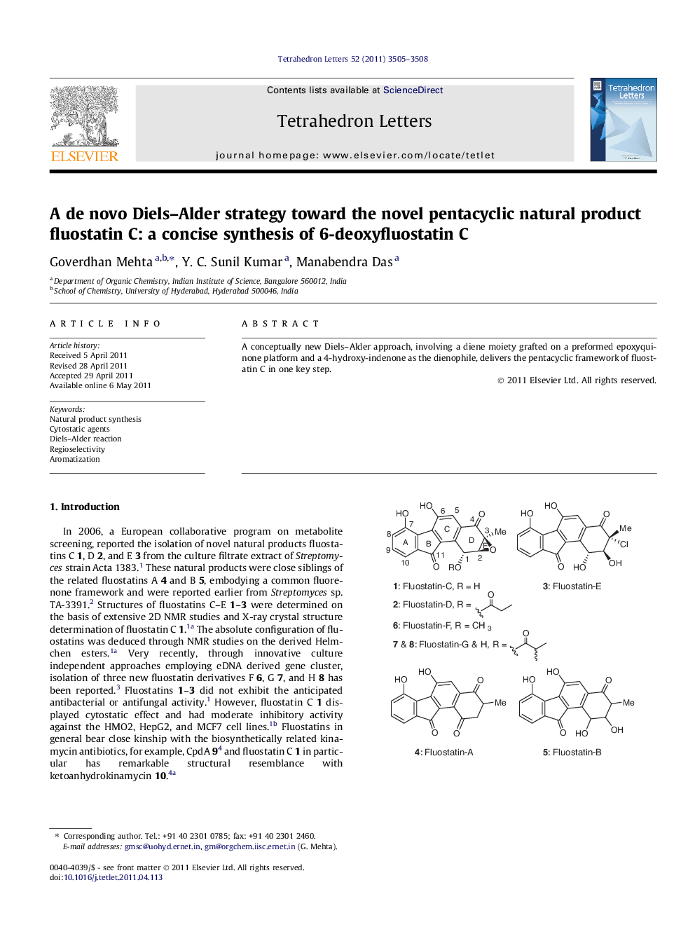 A de novo Diels–Alder strategy toward the novel pentacyclic natural product fluostatin C: a concise synthesis of 6-deoxyfluostatin C