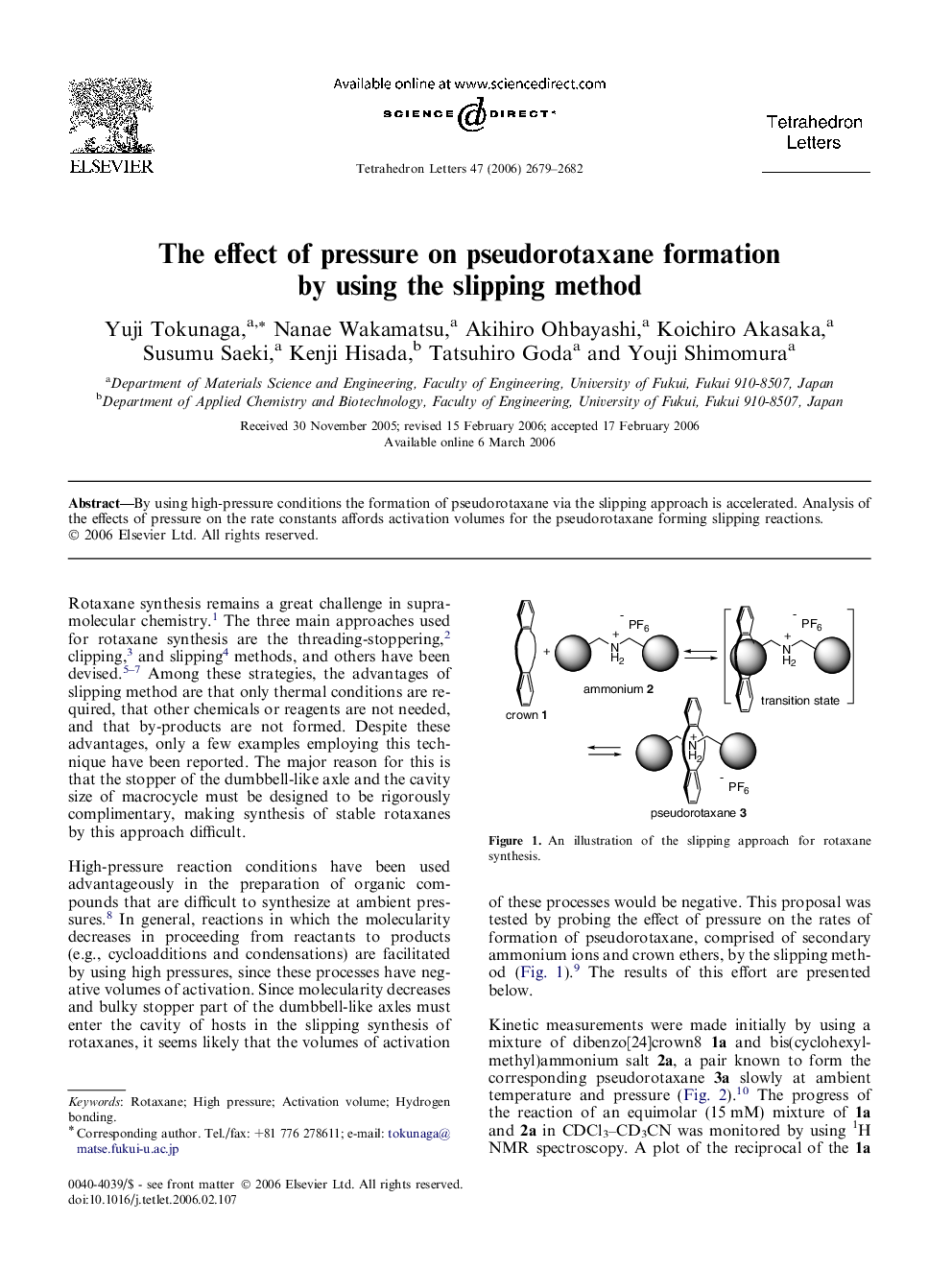 The effect of pressure on pseudorotaxane formation by using the slipping method