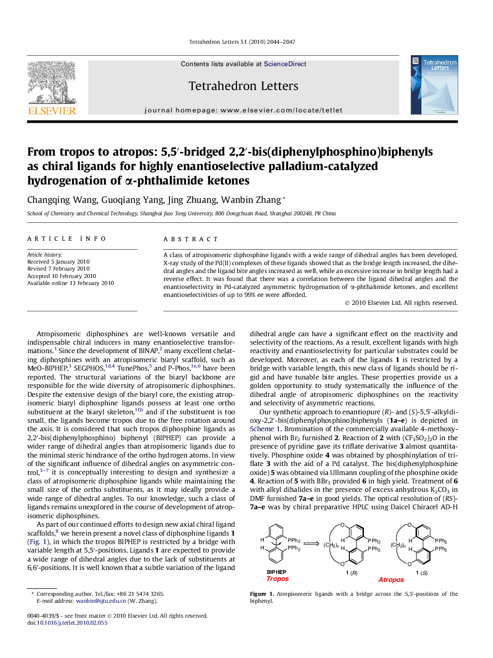 From tropos to atropos: 5,5′-bridged 2,2′-bis(diphenylphosphino)biphenyls as chiral ligands for highly enantioselective palladium-catalyzed hydrogenation of α-phthalimide ketones