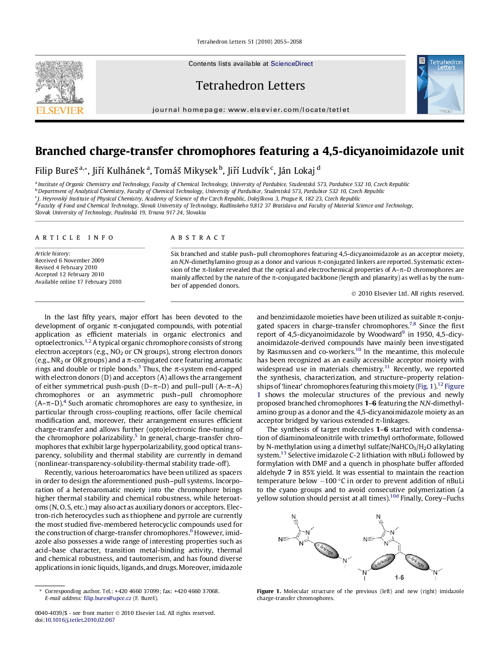 Branched charge-transfer chromophores featuring a 4,5-dicyanoimidazole unit