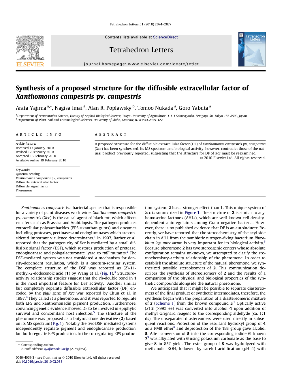 Synthesis of a proposed structure for the diffusible extracellular factor of Xanthomonas campestris pv. campestris