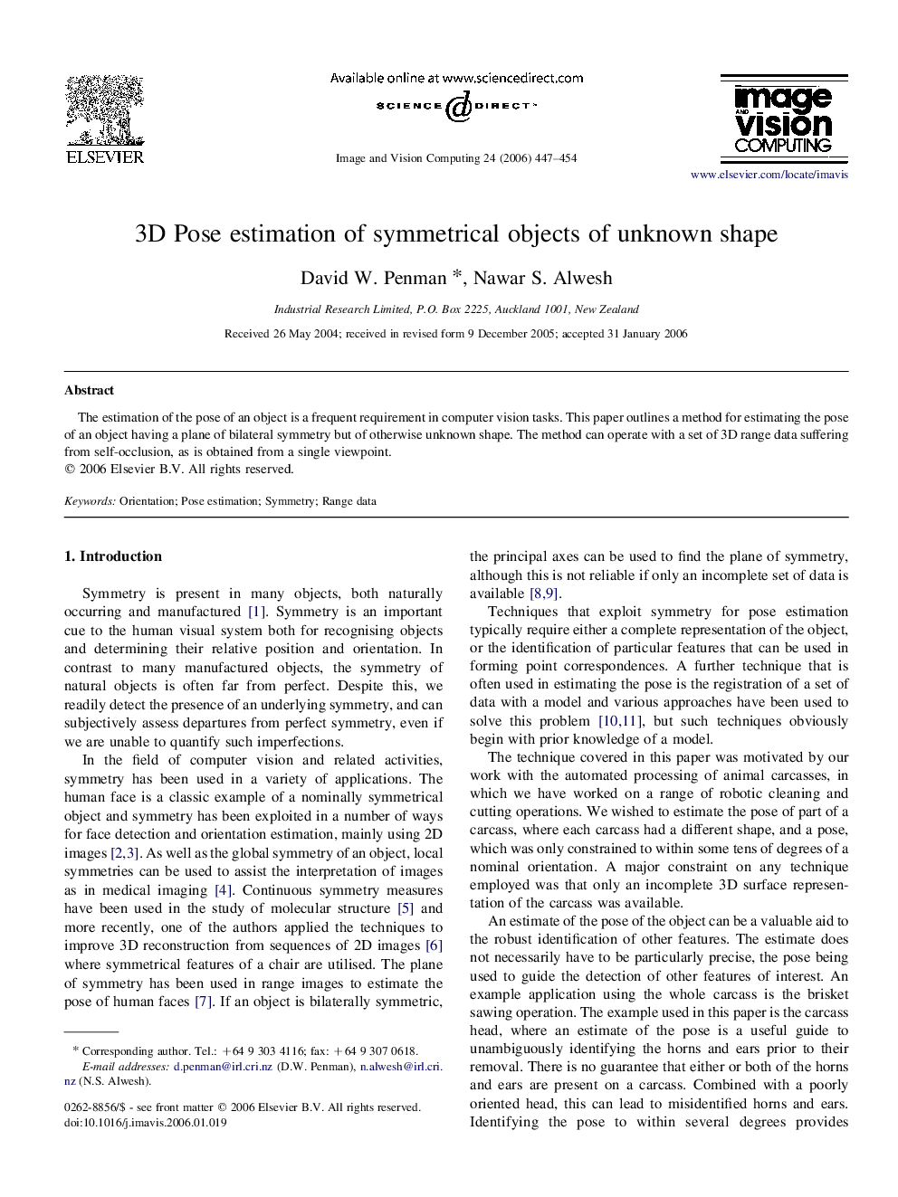 3D Pose estimation of symmetrical objects of unknown shape