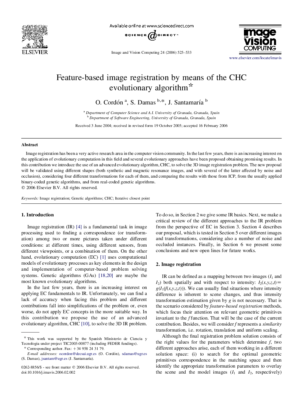 Feature-based image registration by means of the CHC evolutionary algorithm 