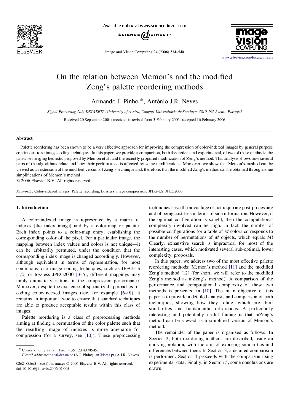 On the relation between Memon's and the modified Zeng's palette reordering methods