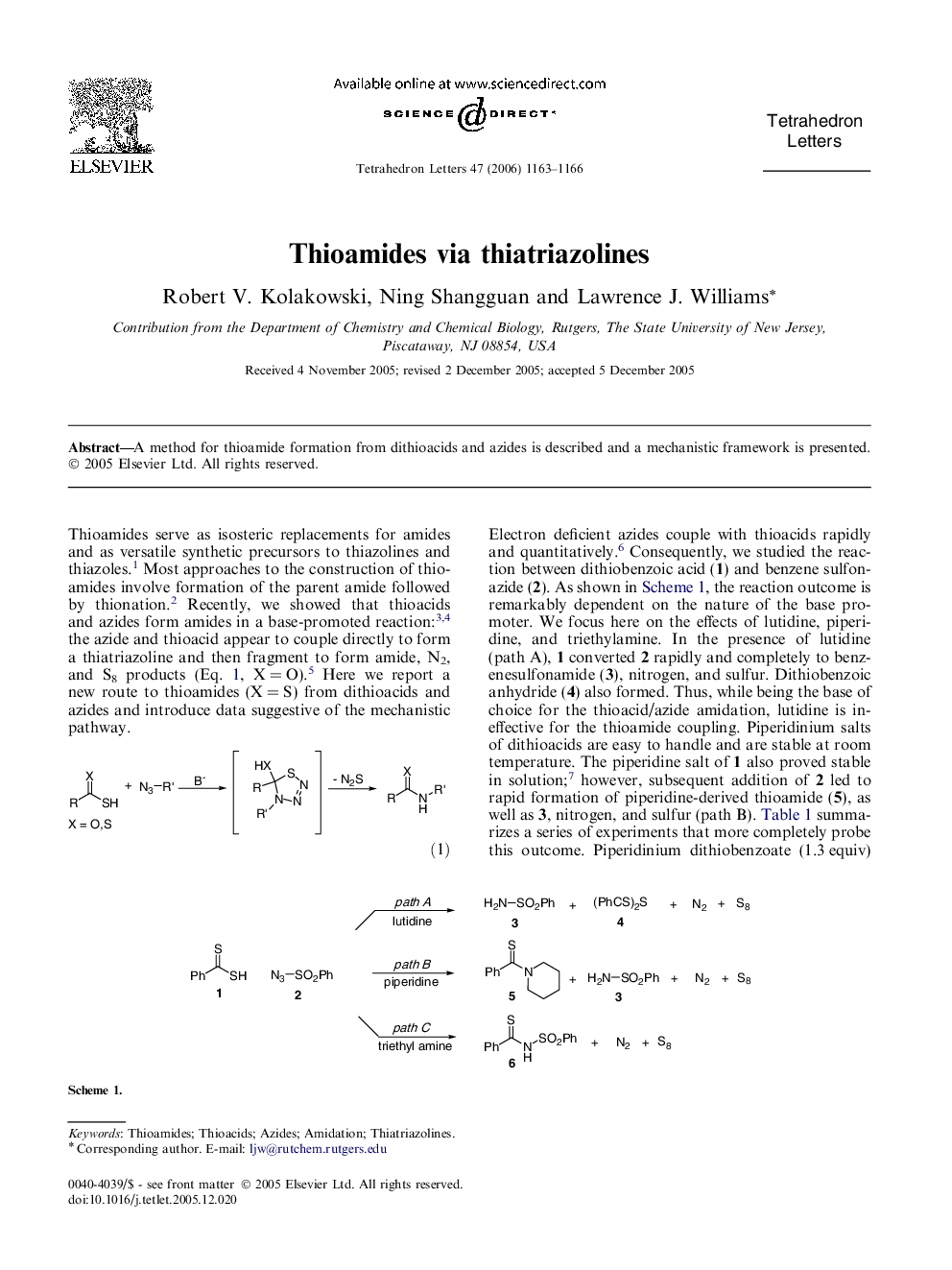 Thioamides via thiatriazolines