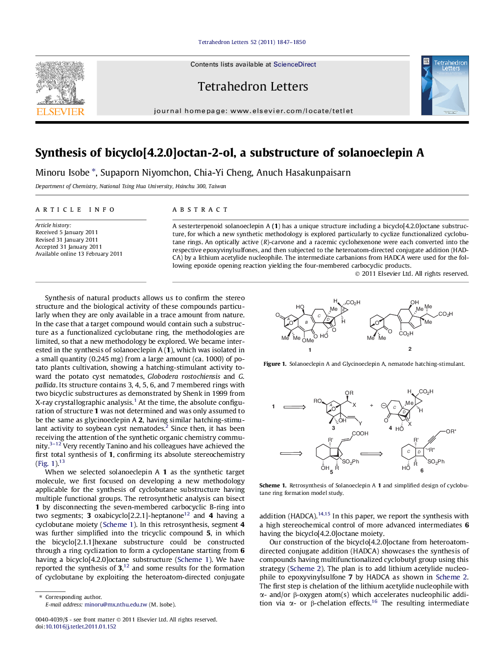 Synthesis of bicyclo[4.2.0]octan-2-ol, a substructure of solanoeclepin A