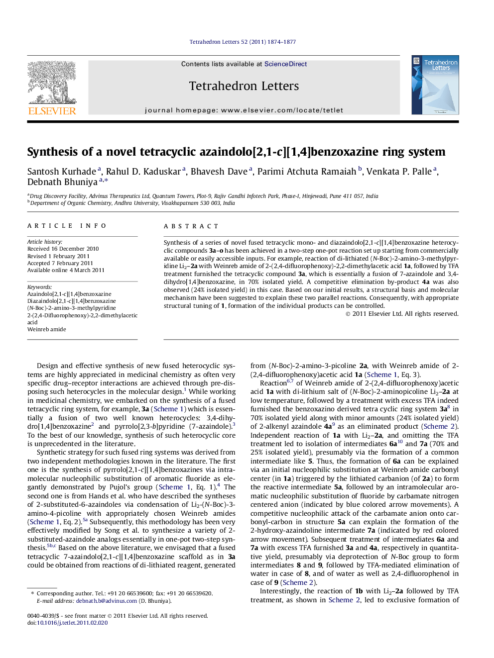 Synthesis of a novel tetracyclic azaindolo[2,1-c][1,4]benzoxazine ring system