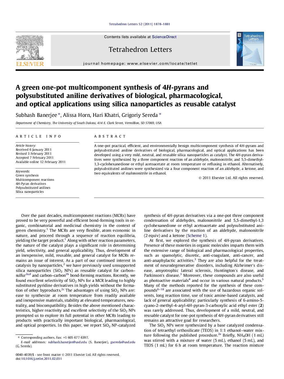 A green one-pot multicomponent synthesis of 4H-pyrans and polysubstituted aniline derivatives of biological, pharmacological, and optical applications using silica nanoparticles as reusable catalyst