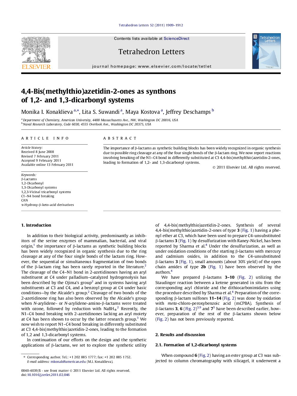 4,4-Bis(methylthio)azetidin-2-ones as synthons of 1,2- and 1,3-dicarbonyl systems