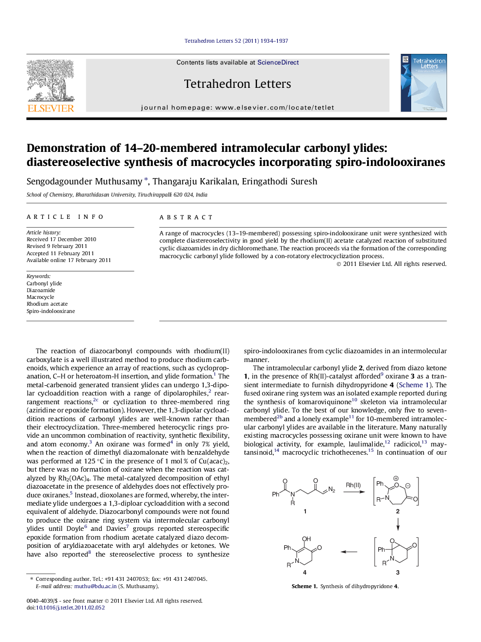 Demonstration of 14-20-membered intramolecular carbonyl ylides: diastereoselective synthesis of macrocycles incorporating spiro-indolooxiranes