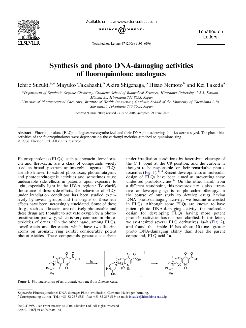 Synthesis and photo DNA-damaging activities of fluoroquinolone analogues