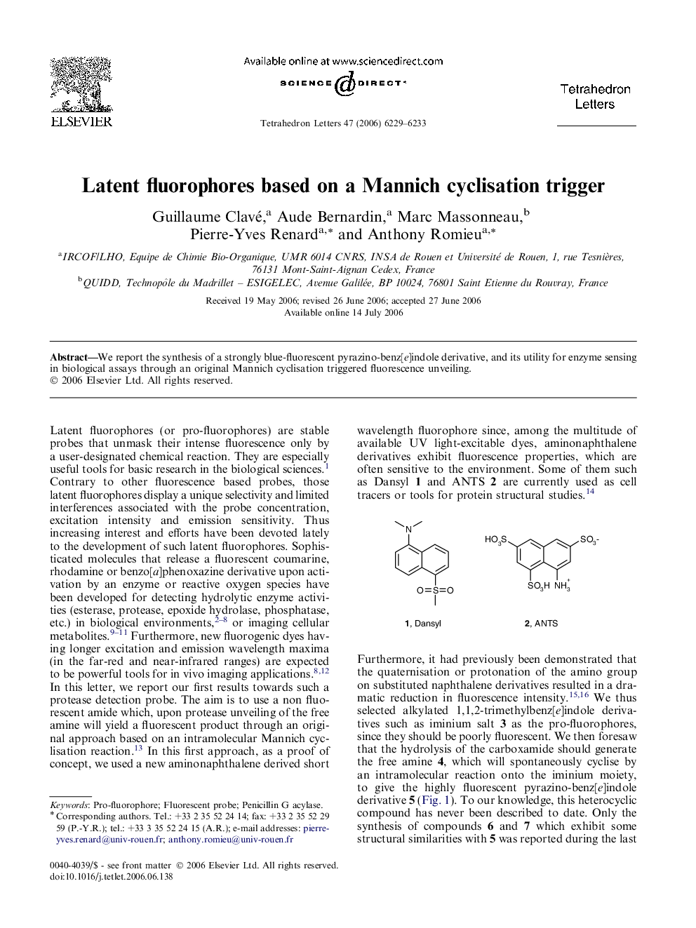 Latent fluorophores based on a Mannich cyclisation trigger