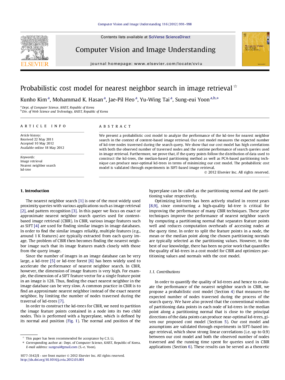 Probabilistic cost model for nearest neighbor search in image retrieval 