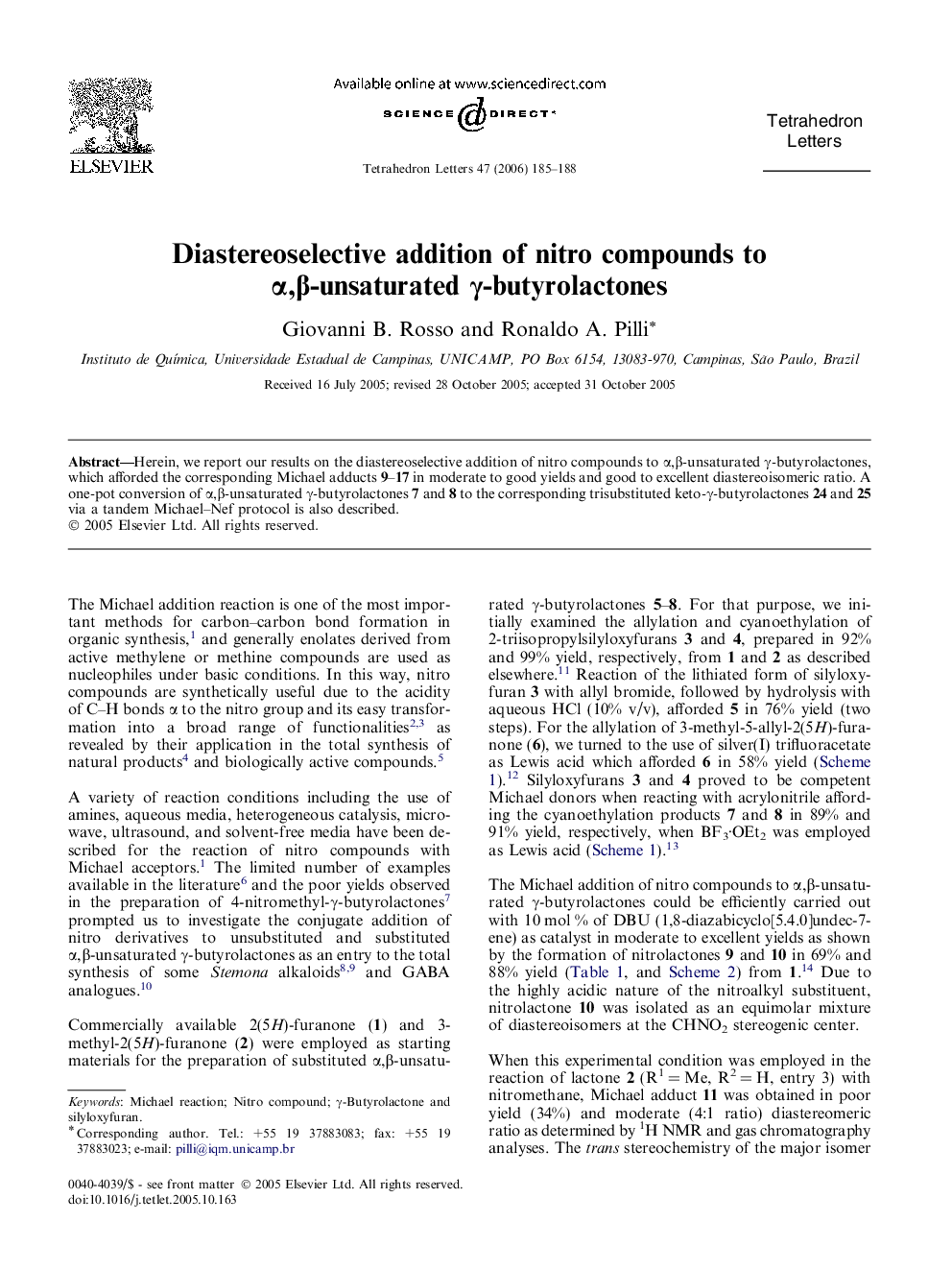 Diastereoselective addition of nitro compounds to Î±,Î²-unsaturated Î³-butyrolactones