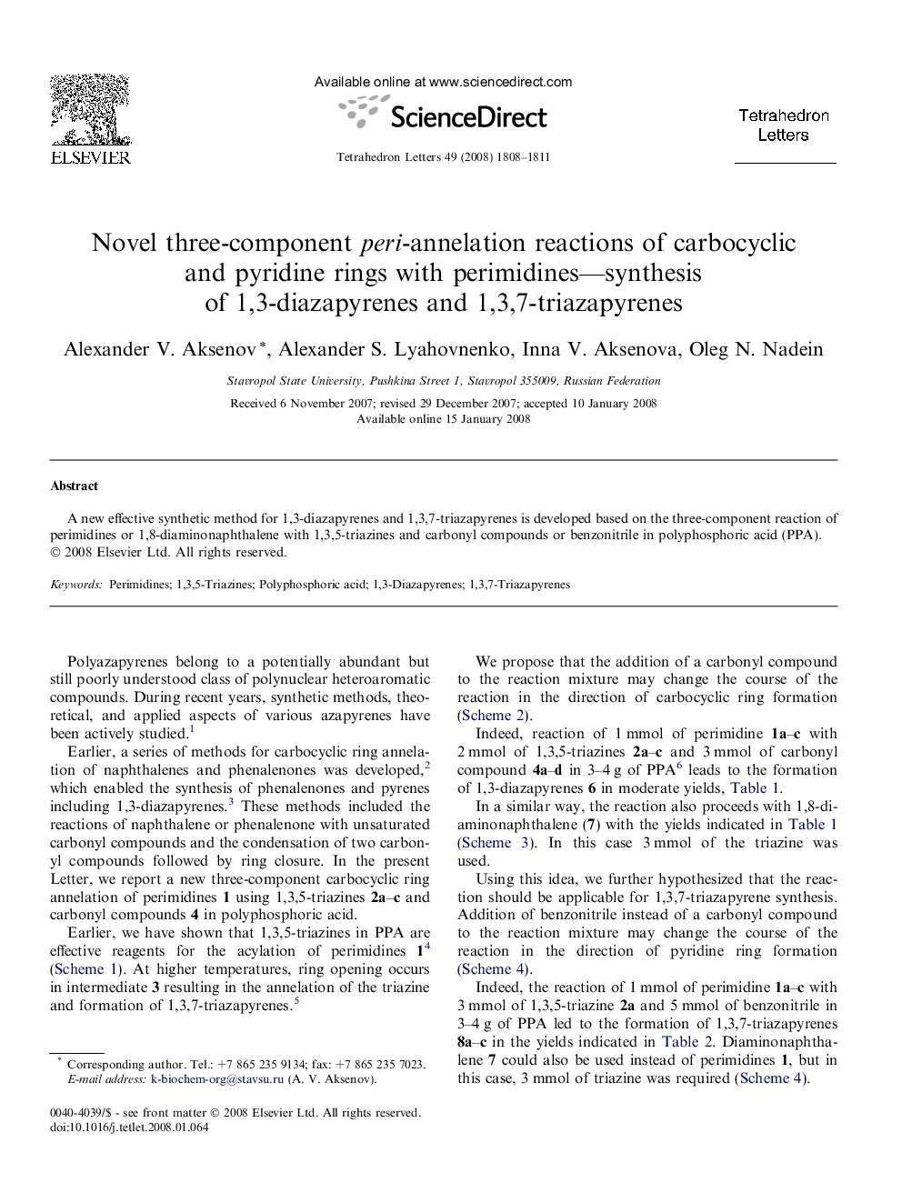 Novel three-component peri-annelation reactions of carbocyclic and pyridine rings with perimidines-synthesis of 1,3-diazapyrenes and 1,3,7-triazapyrenes